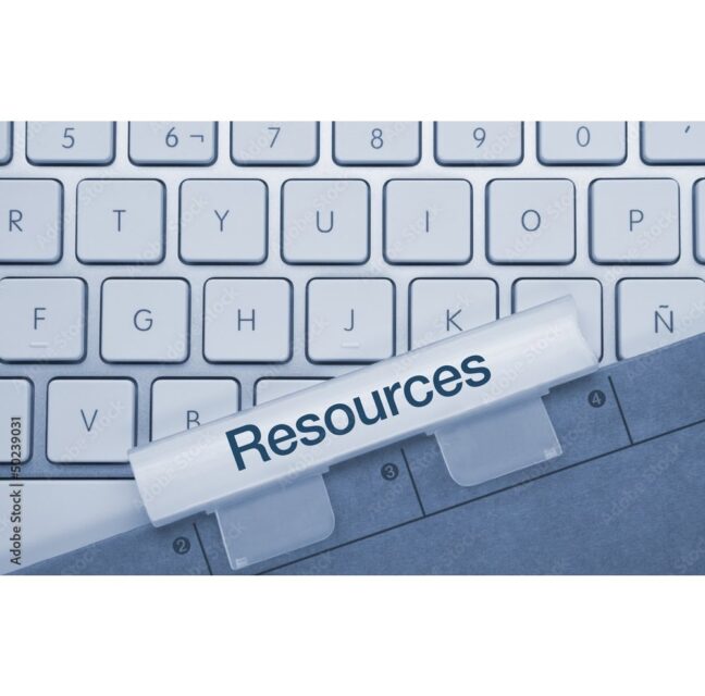 Computer keyboard with a file tab labeled Resources
