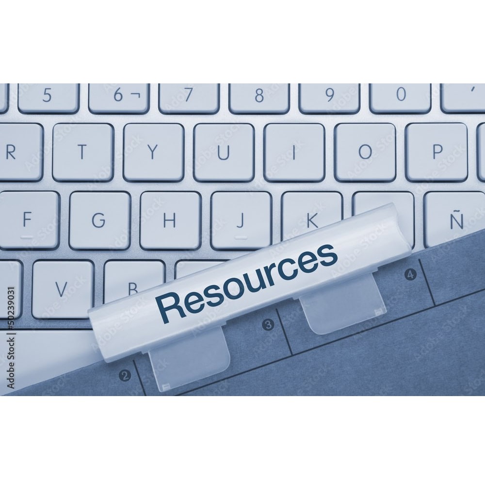 Computer keyboard with a file tab labeled Resources