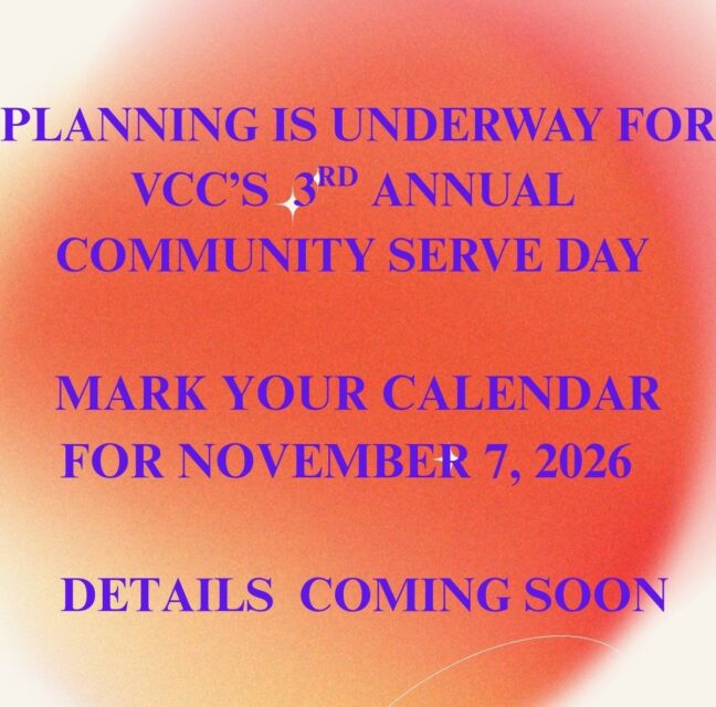 Flyer announcing planning for VCC's 3rd annual Community Serve Day on November 7, 2026