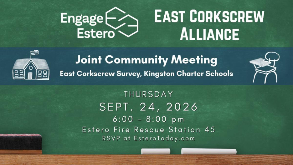 Flyer for Engage Estero’s East Corkscrew Alliance community meeting on September 24, 2026