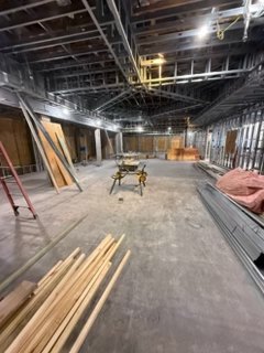 Dining and grill room under construction with six columns removed