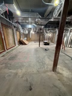 Downstairs activity rooms stripped to framing during renovation