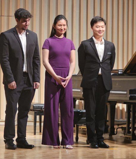 Piano Arts competition finalists on stage, FGCU pianist Quang Vo at right